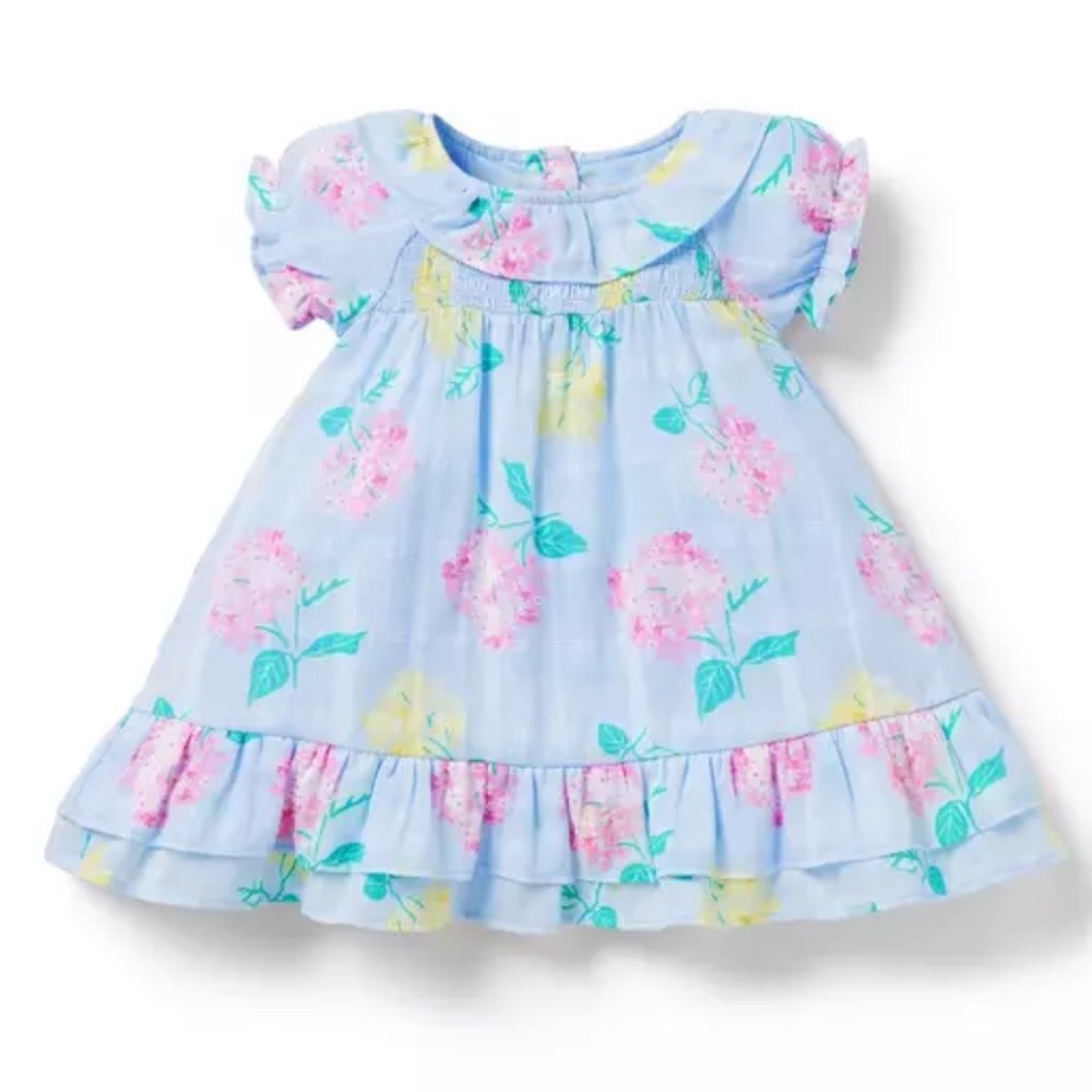 Janie and Jack Floral Baby Dress in Periwrinkle Blue and Pink